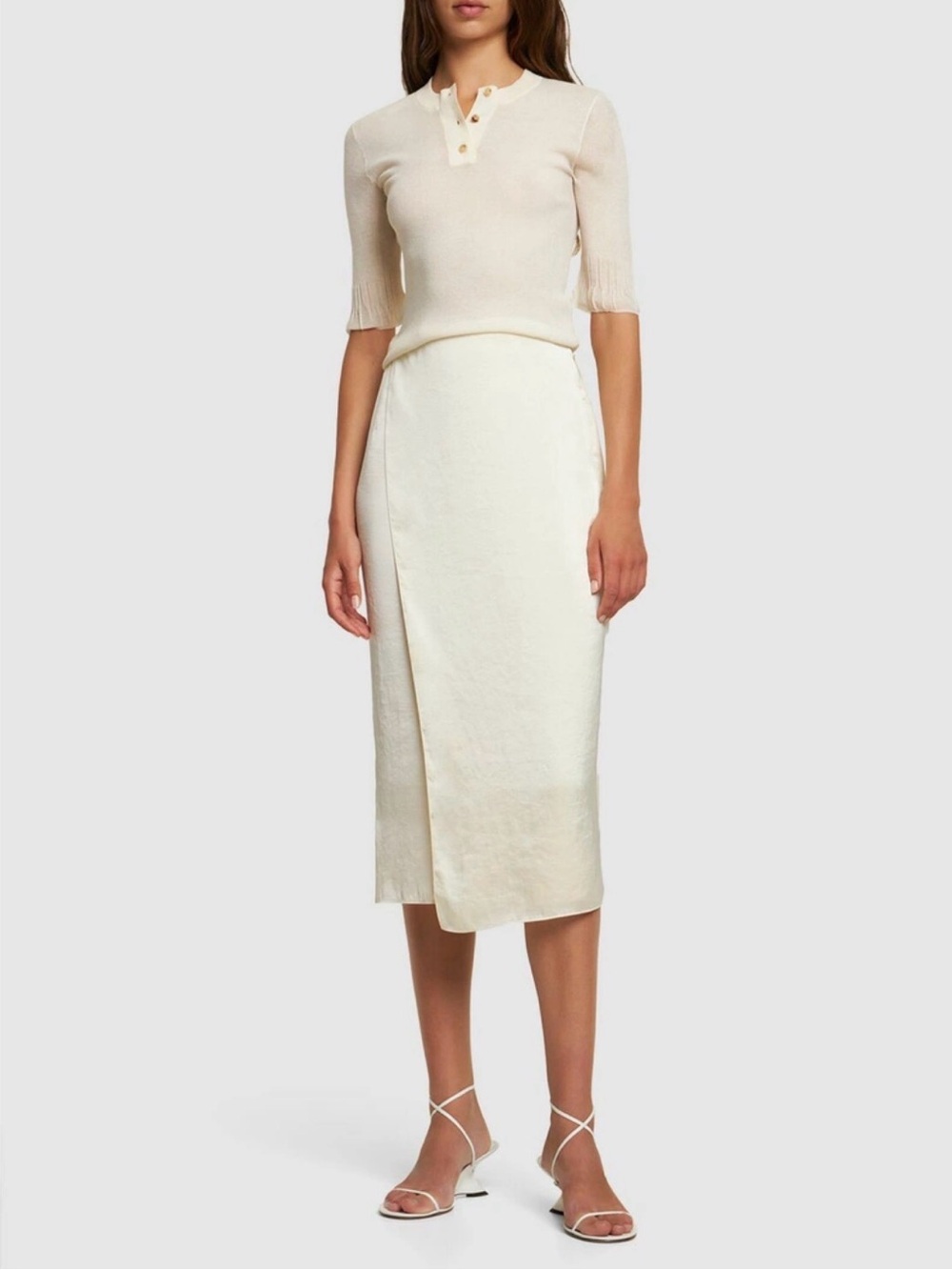 Theory Crushed Satin Wrap Midi Slip Skirt Ivory Size 8